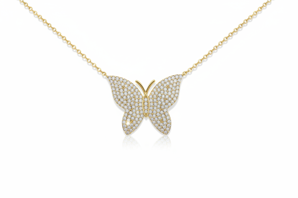 Gold Pavé Butterfly necklace