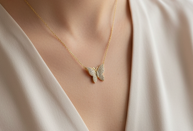 Gold Pavé Butterfly necklace